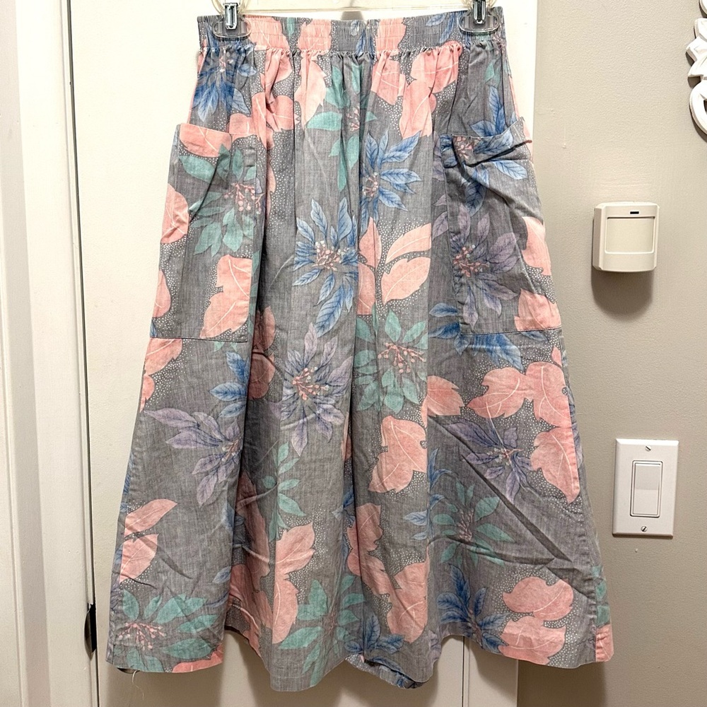 Vintage Reyn Spooner Hawaiian Traditional Cotton Floral Midi Skirt M pockets